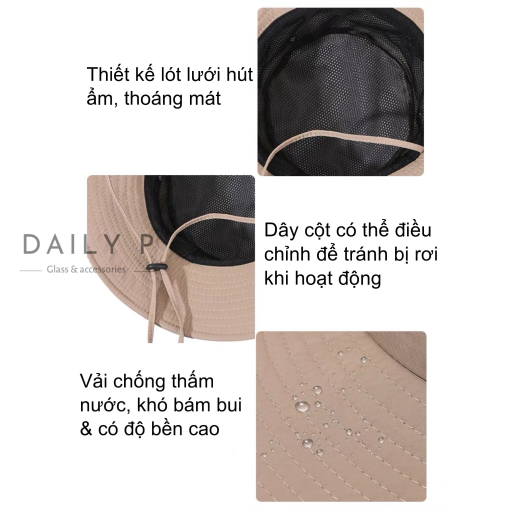 Mũ/nón cao bồi tai bèo vải dù có dây rút & chống thấm nước  DailyP