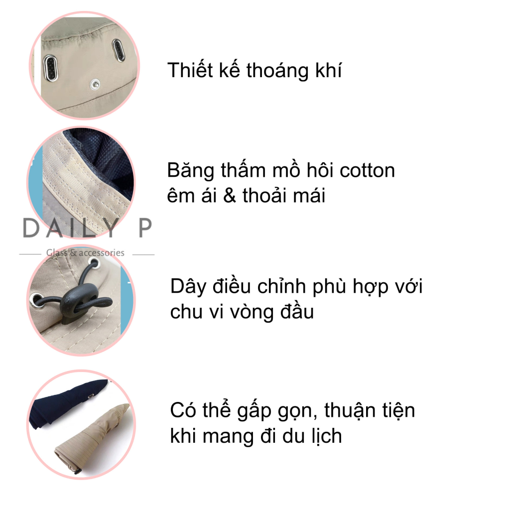 Mũ/nón cao bồi tai bèo vải dù có dây rút & chống thấm nước  DailyP