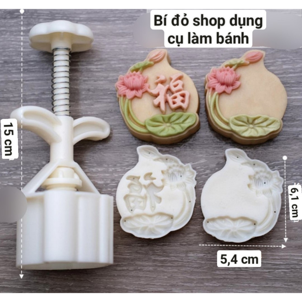 Size 75g - Khuôn trung thu lò xo 2023 ĐÀO SEN 2 mặt 1 nhấn - Bí đỏ shop dụng cụ làm bánh