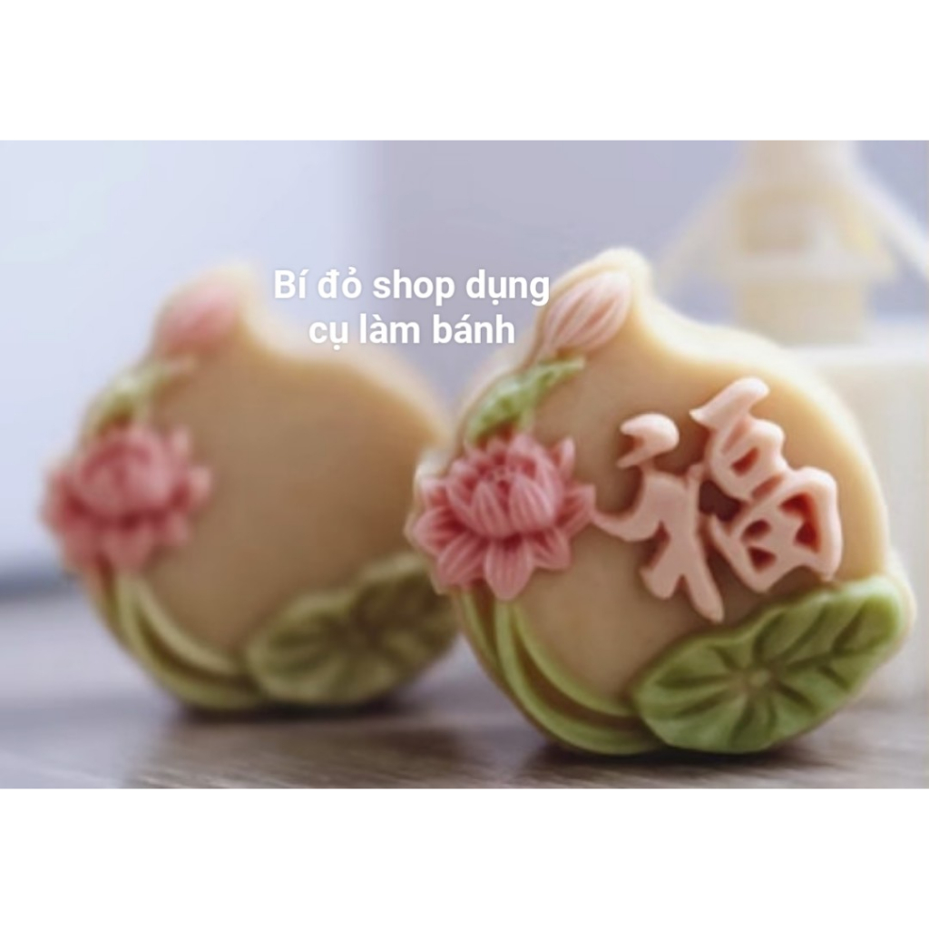 Size 75g - Khuôn trung thu lò xo 2023 ĐÀO SEN 2 mặt 1 nhấn - Bí đỏ shop dụng cụ làm bánh