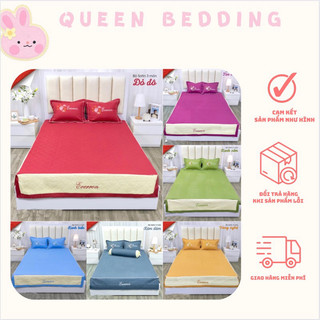 Bộ ga gối 3 món satin cao cấp trần bông hanvia gồm 1 ga phủ 2 vỏ gối nằm