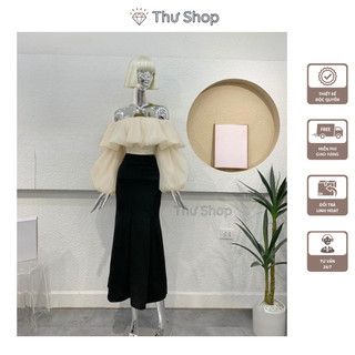 Set áo tơ trễ vai mix chân váy đuôi cá by Thư váy C12
