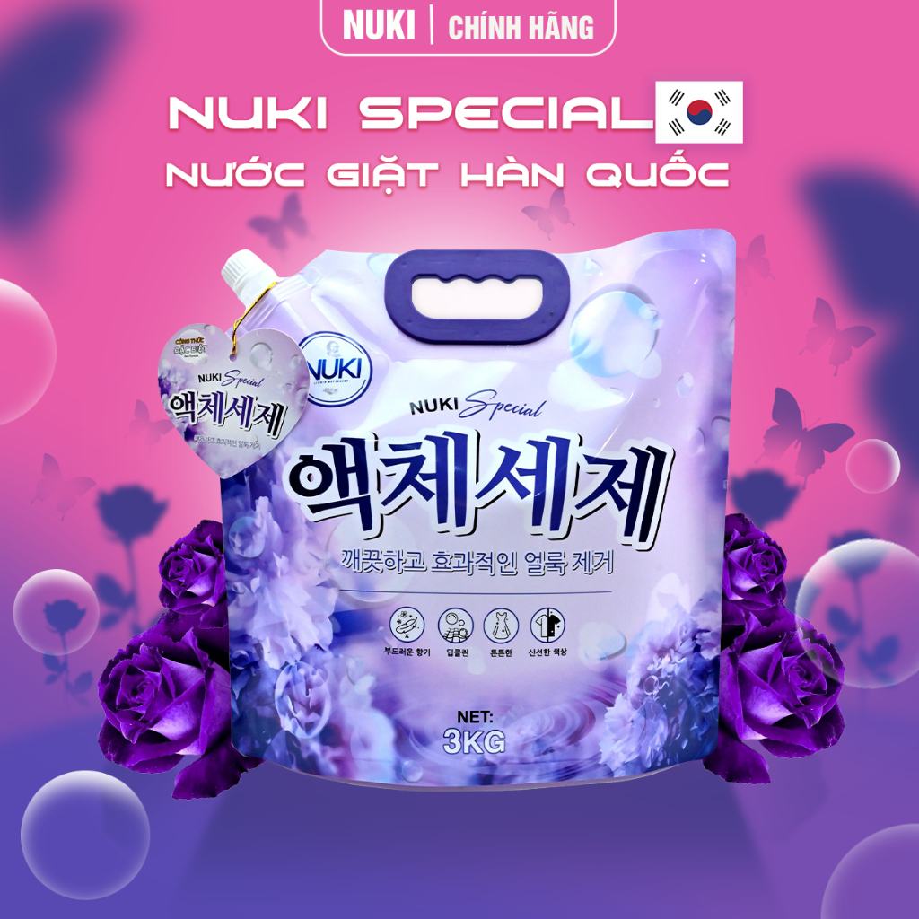 [THÙNG] 6 Túi Nước Giặt Xả Hàn Quốc Nuki Special 3kg Hương Nắng Mai Thơm Dịu Nhẹ GIÁ SỈ
