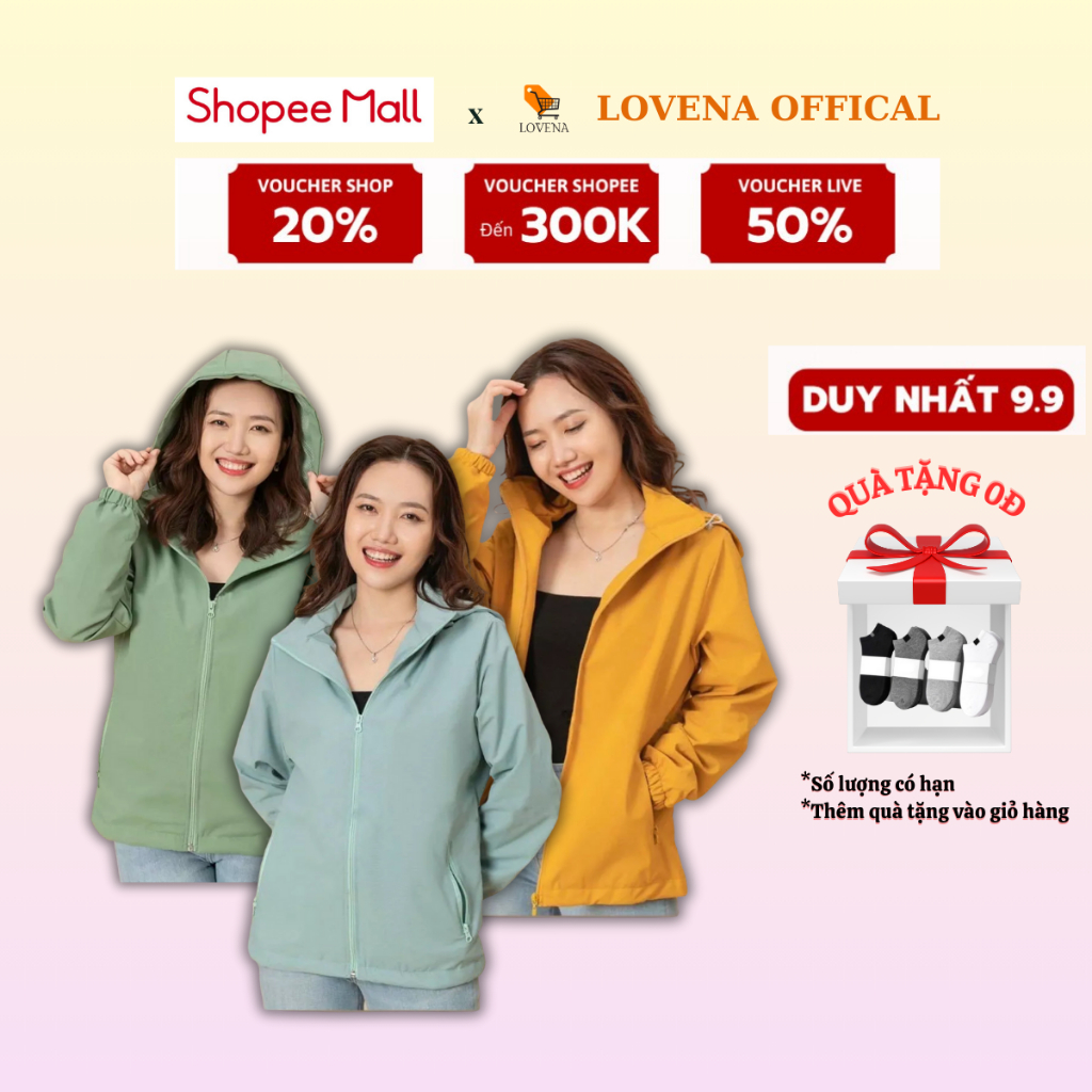 Áo Khoác Gió Nữ Lovena, Hàng Cao Cấp Có Mũ, Có Túi, Hai Lớp Tráng Bạc Chống Nắng, Chống Gió, Chống Nước, Ngăn Tia UV G51