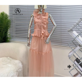 SET ÁO BÈO DẬP LY CH.VÁY MAXI LƯỚI A.S.H.Y.L.E.Y - ảnh thật cận chất