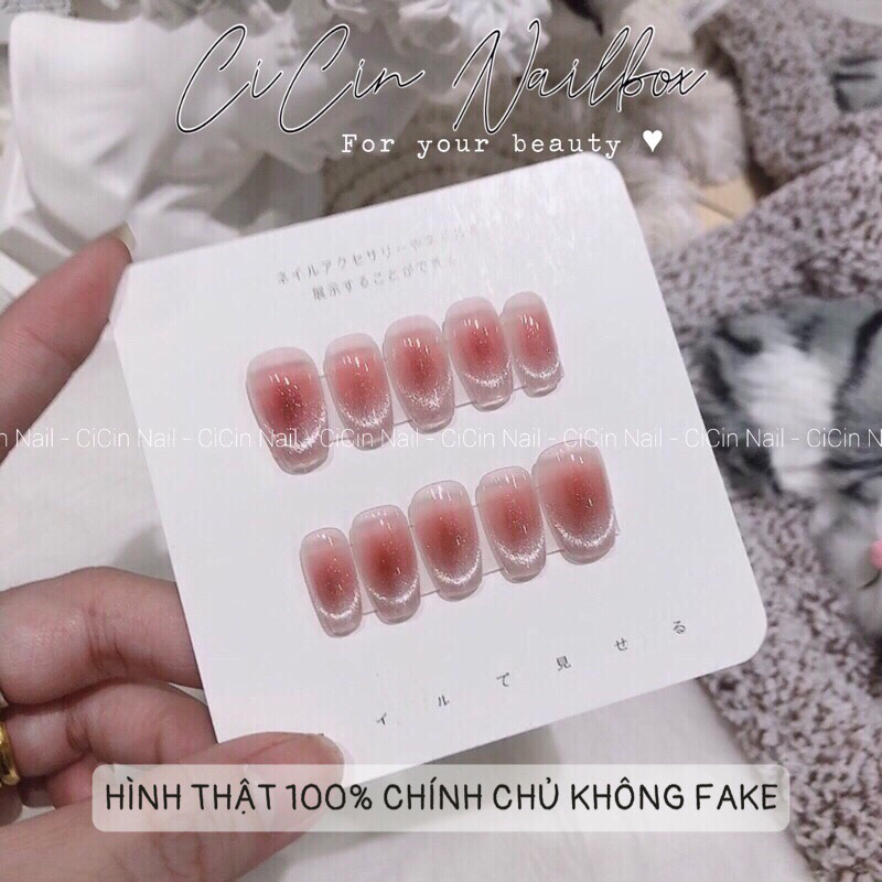 Nailbox / Móng úp Ombre Hồng Mắt Mèo Bạc