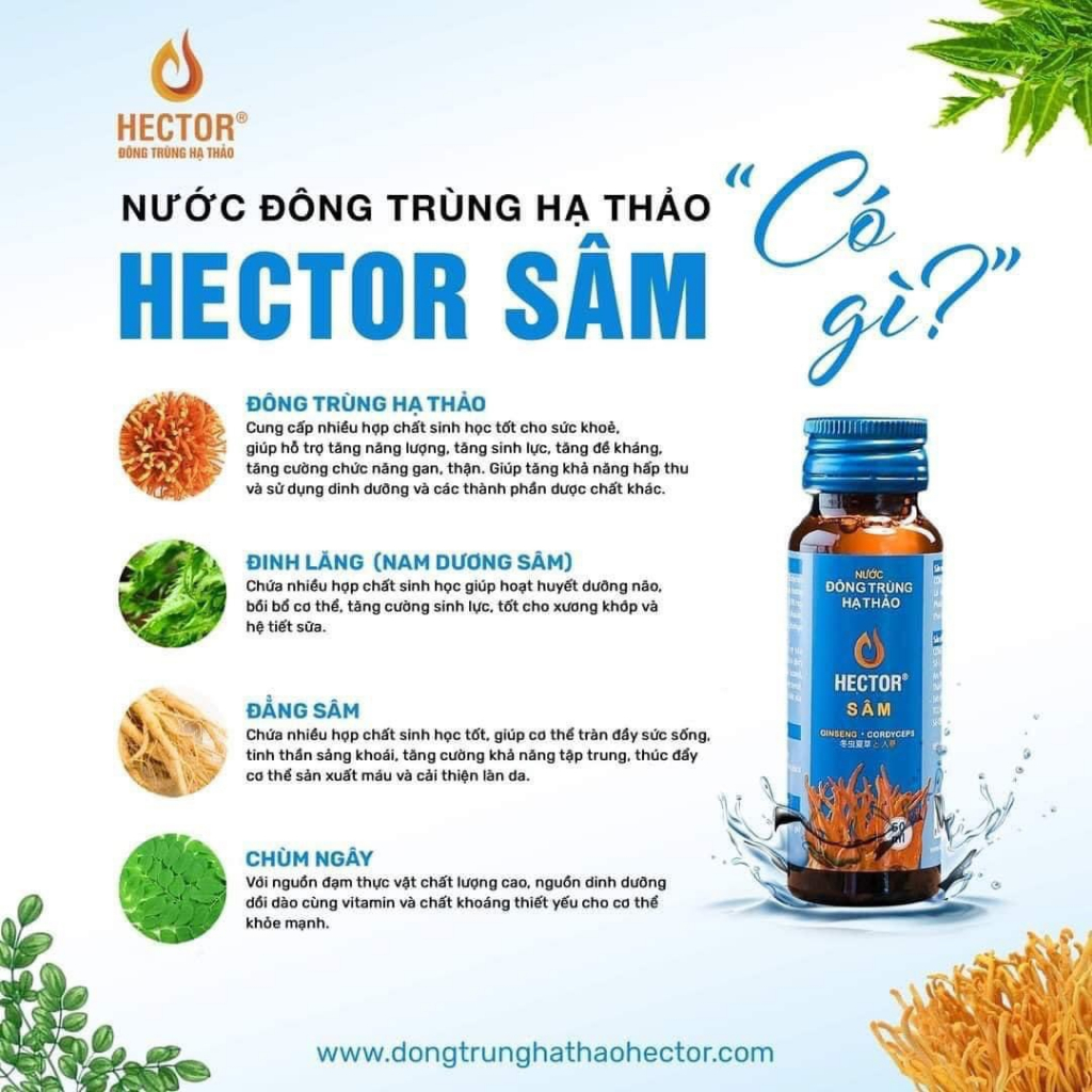 Dùng Thử - 1 Chai HECTOR Nước Uống Đông Trùng Hạ Thảo Sâm - Collagen - Lite - Collagen Plus 50ML