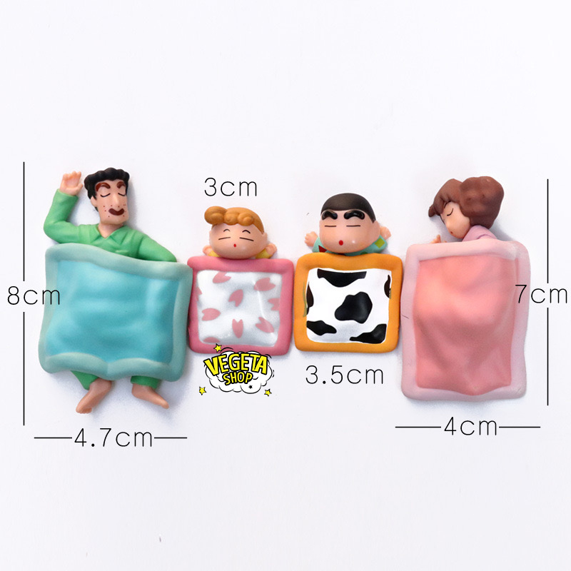 Mô hình Shin Cậu bé bút chì - Gia đình Nohara Shinnosuke Hiroshi Misae Himawari đắp chăn nằm ngủ - Shinchan dễ thương