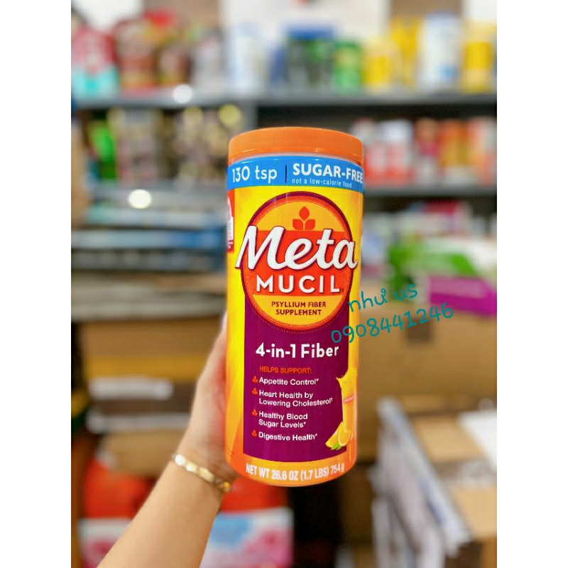 Hàng chuẩn Mỹ - Bột bổ sung chất xơ vị cam không đường Meta Mucil 4-in-1 Fiber Sugar Free hộp 754g