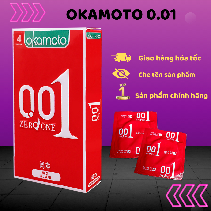 Bao cao su Okamoto 0.01 hộp 4 chiếc mỏng nhất thế giới chỉ 0.01 mm - chính hãng
