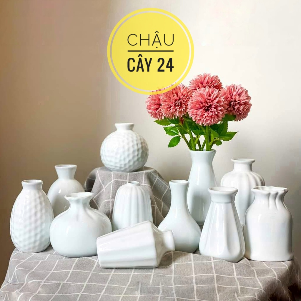 Lọ hoa mini decor, bình gốm Bát Tràng trang trí để bàn