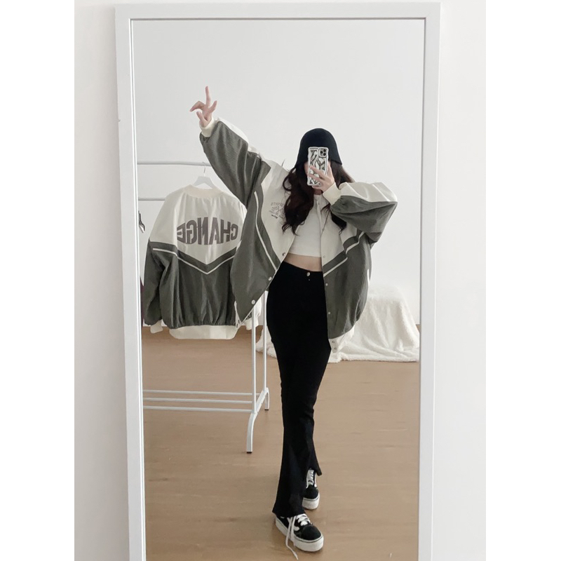 Áo khoác bomber bóng chày thân màu