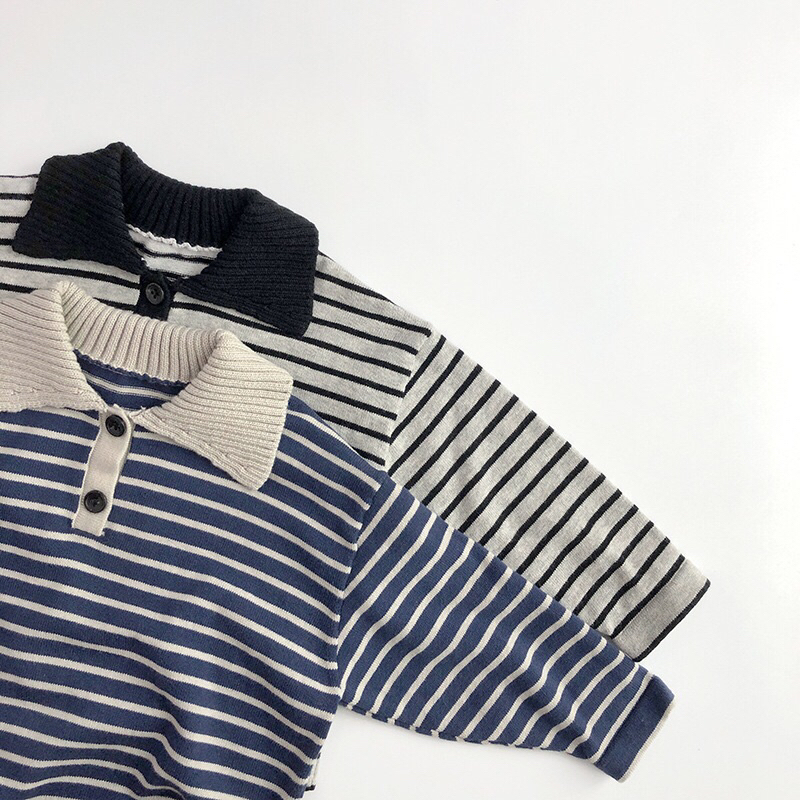 Áo polo len kẻ sọc mềm mịn cho bé trai bé gái hàn quốc 1-8T