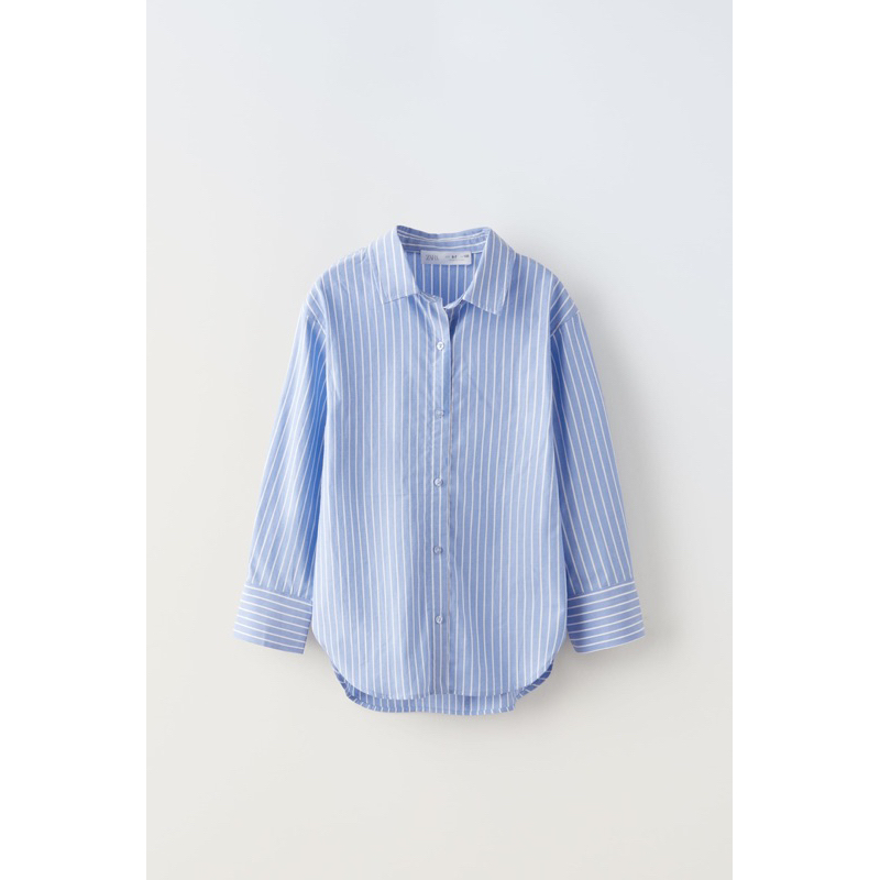 Áo Sơ Mi Bé Gái Kèm Gile Len Thừng Xanh Kẻ/Kem ZR