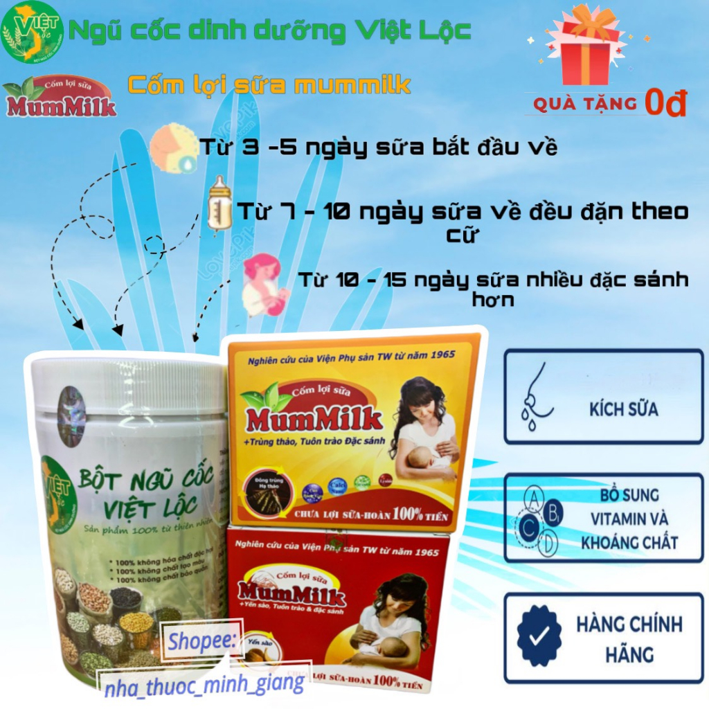 Bột Ngũ Cốc Lợi Sữa Việt Lộc & cốm Mummilk Cao Cấp