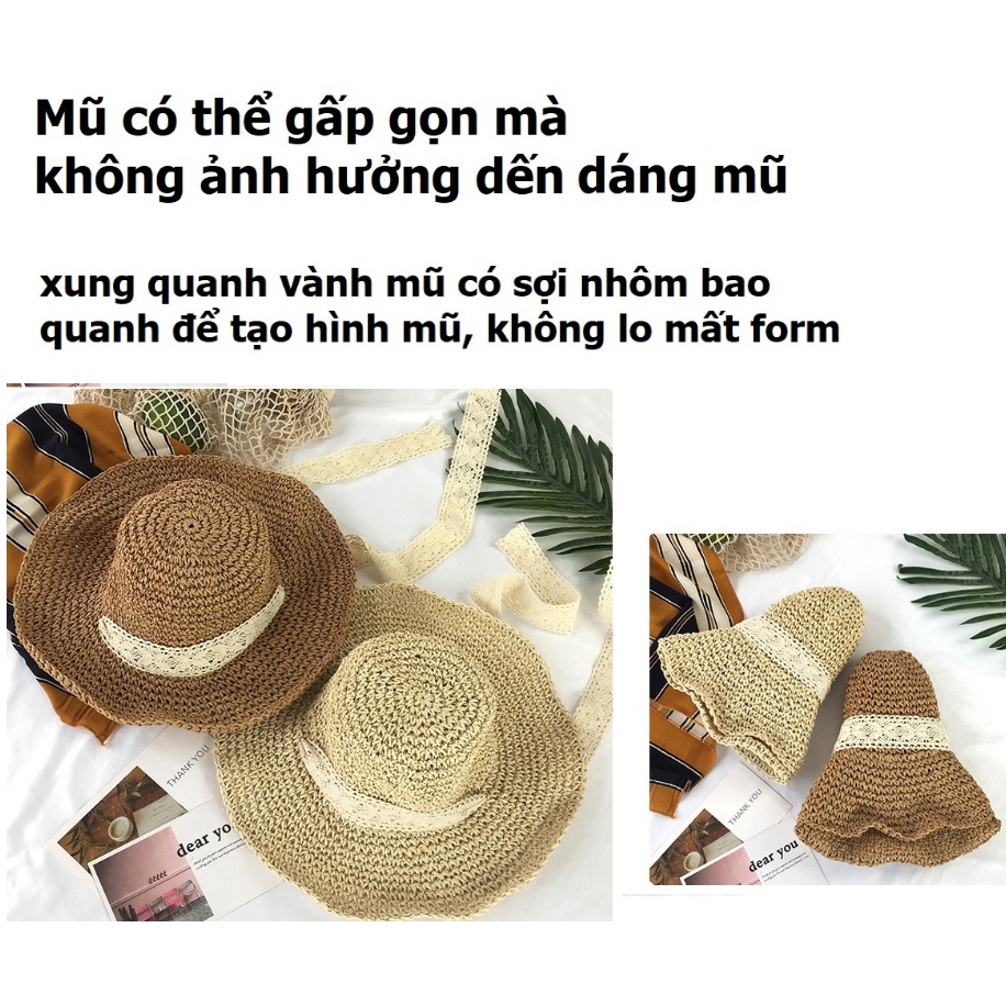 Mũ cói tiểu thư đi biển thắt nơ xinh xắn