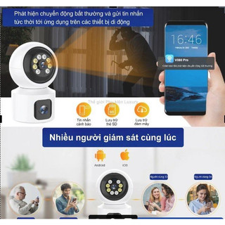 Camera giám sát thông minh, Camera Wifi V380 - Dual Lens + Thẻ 32G Hai mắt, Camera hồng ngoại giám sát ba