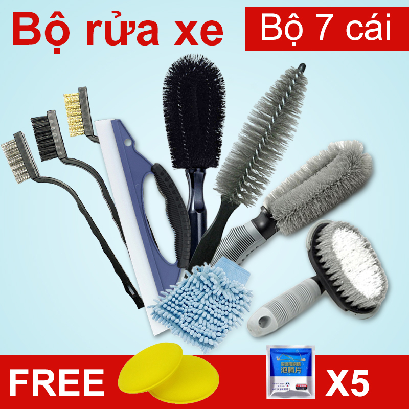 [HCM]Bộ 7 cái,Bộ Dụng Cụ Rửa Xe Ô tô Và Xe Máy - Miễn phí 7 món quà nh