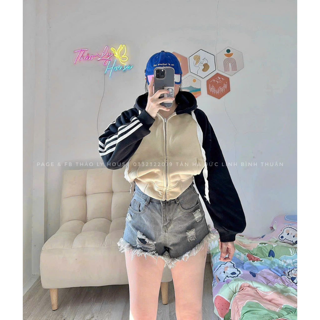 Áo khoát nỉ dây kéo form dơi phối sọc tay dễ thương xitin-A2015