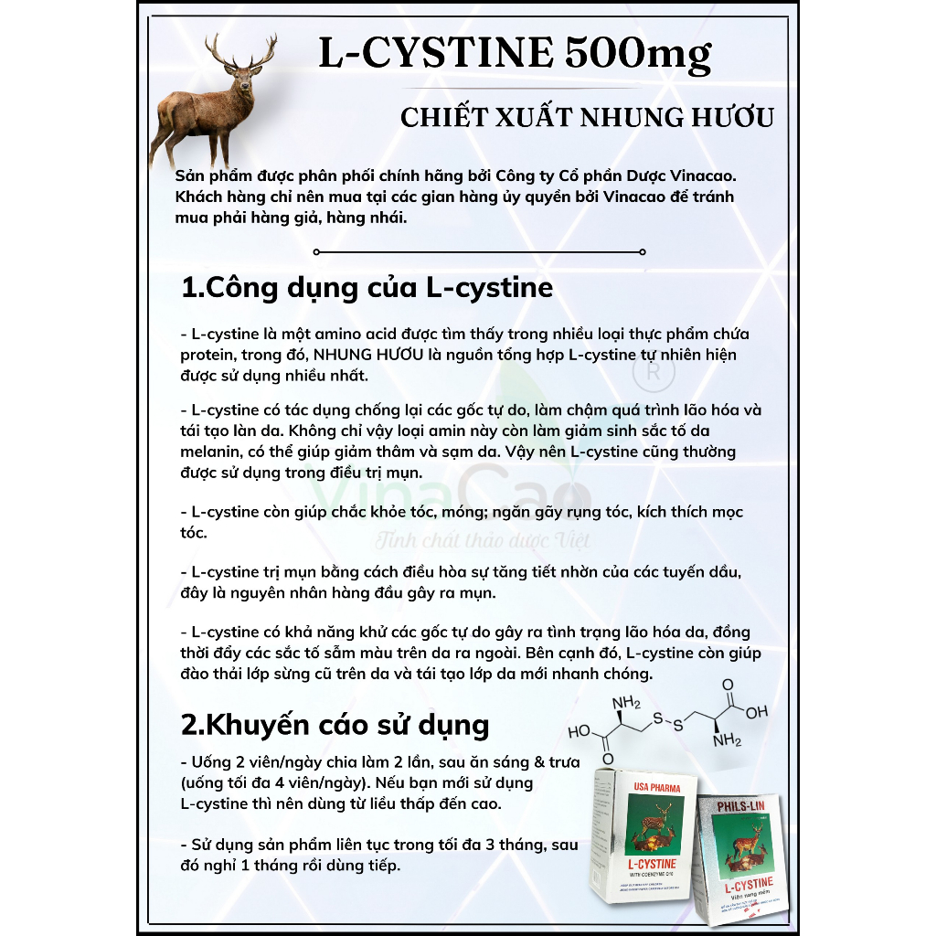 Viên uống L-CYSTINE USA 500mg bổ sung Coenzyme Q10 làm đẹp da, khoẻ tóc móng
