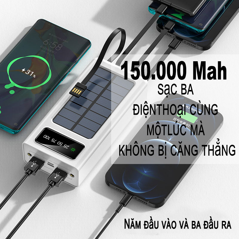 Bộ sạc dự phòngNgân hàng năng lượng mặt trời 150000mAh tích hợp pin ngoài 4 dây đầu ra USB kép ngân hàng điện dự phòng n