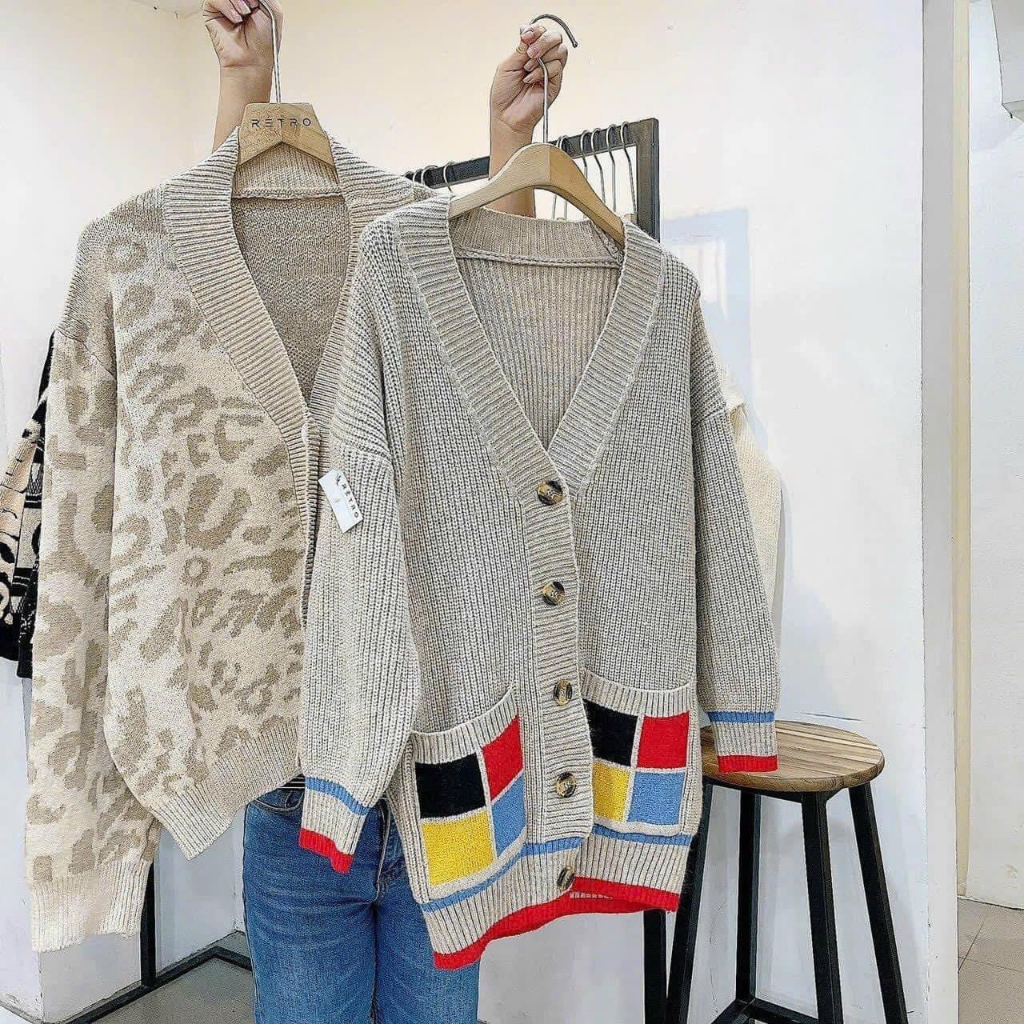 ÁO KHOÁC CARDIGAN FORM OVERSIZE HÌNH THÊU CHẤT LEN