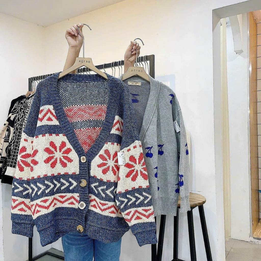 ÁO KHOÁC CARDIGAN FORM OVERSIZE HÌNH THÊU CHẤT LEN