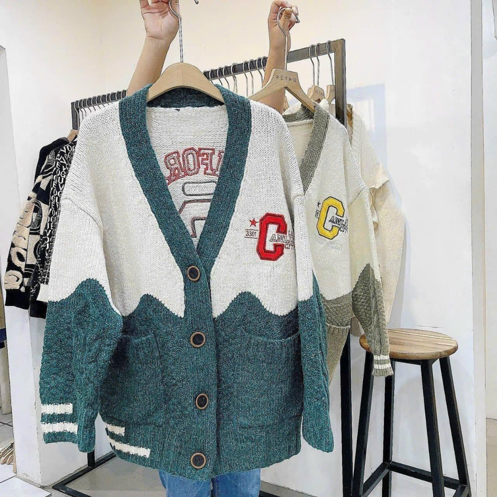 ÁO KHOÁC CARDIGAN FORM OVERSIZE HÌNH THÊU CHẤT LEN
