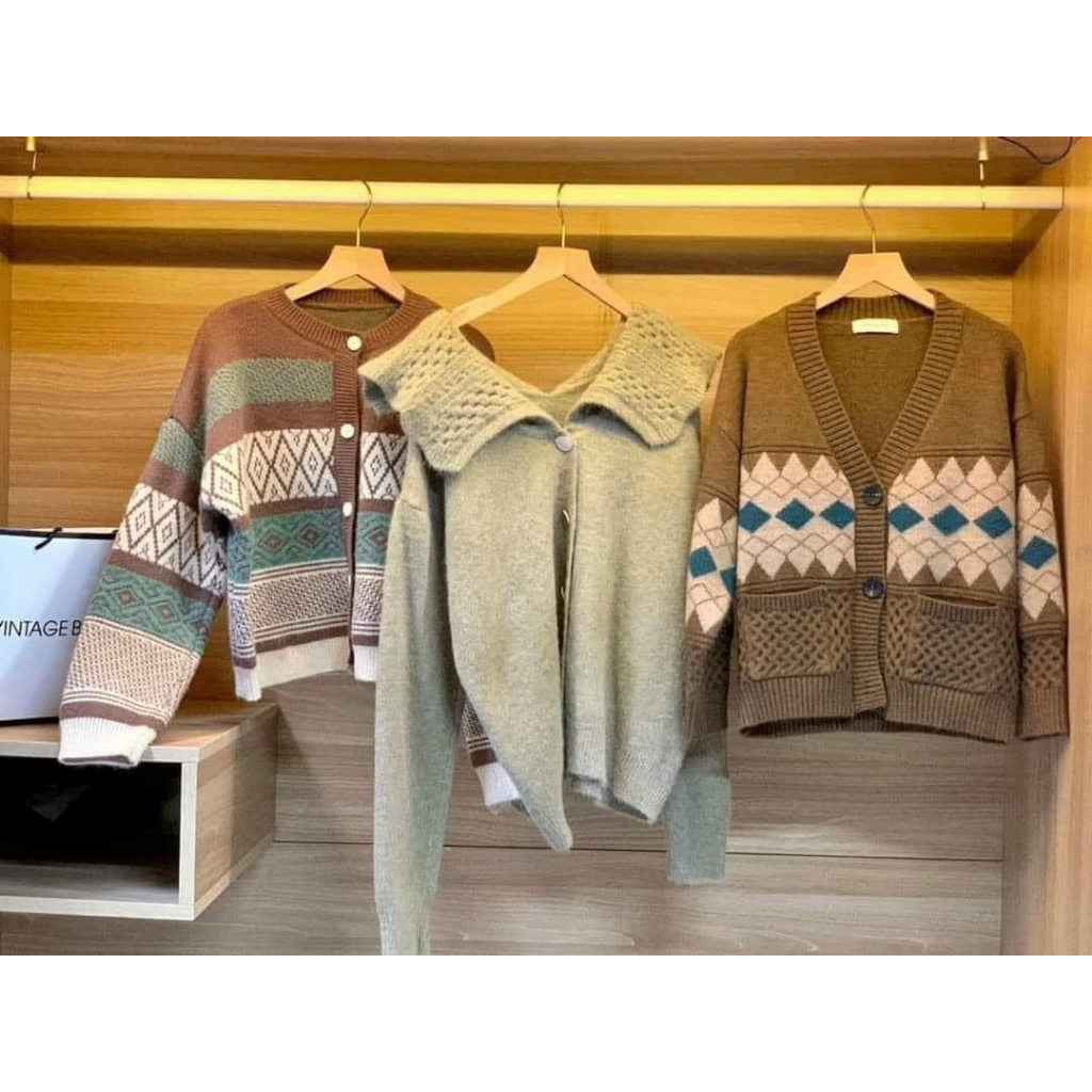 ÁO KHOÁC CARDIGAN FORM OVERSIZE HÌNH THÊU CHẤT LEN