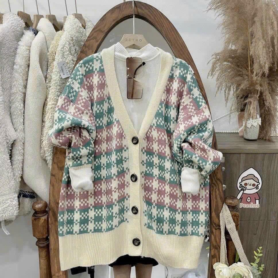 ÁO KHOÁC CARDIGAN FORM OVERSIZE HÌNH THÊU CHẤT LEN