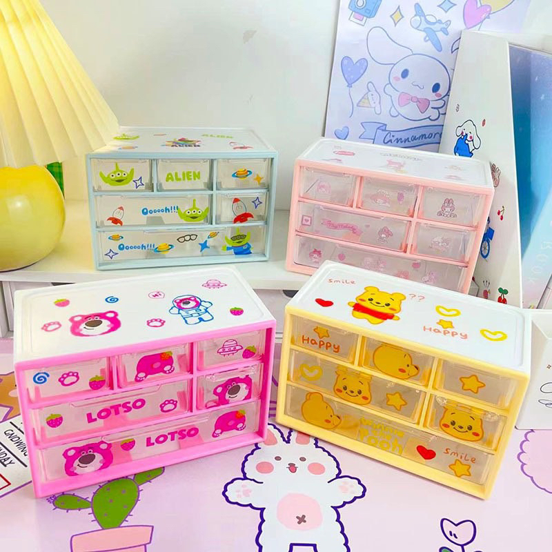 Tủ 6 Ngăn Kèm Sticker Gấu Dâu LOTSO/Gấu Pooh Xinh Xắn