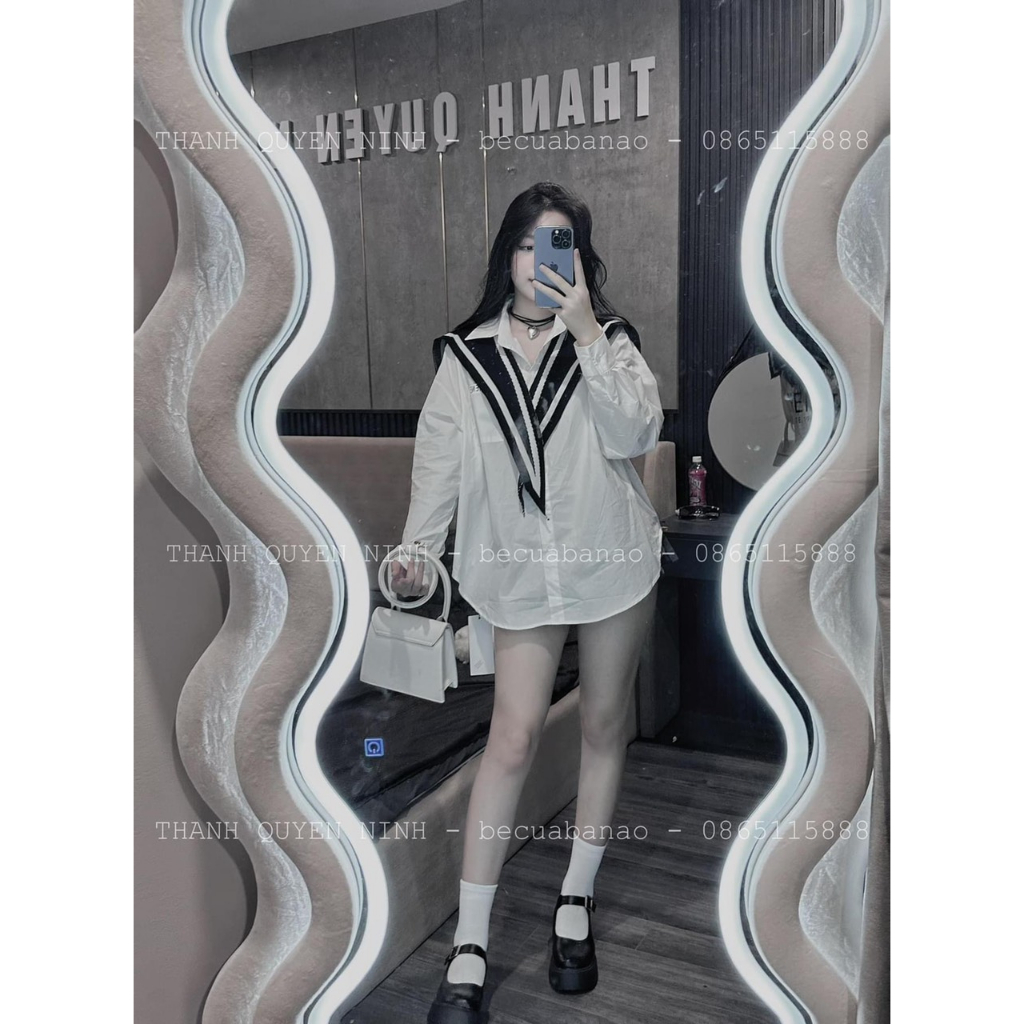 Sơ mi trắng chữ kèm khăn thủy thủ hàng loại 1 dày dặn MEMO Store