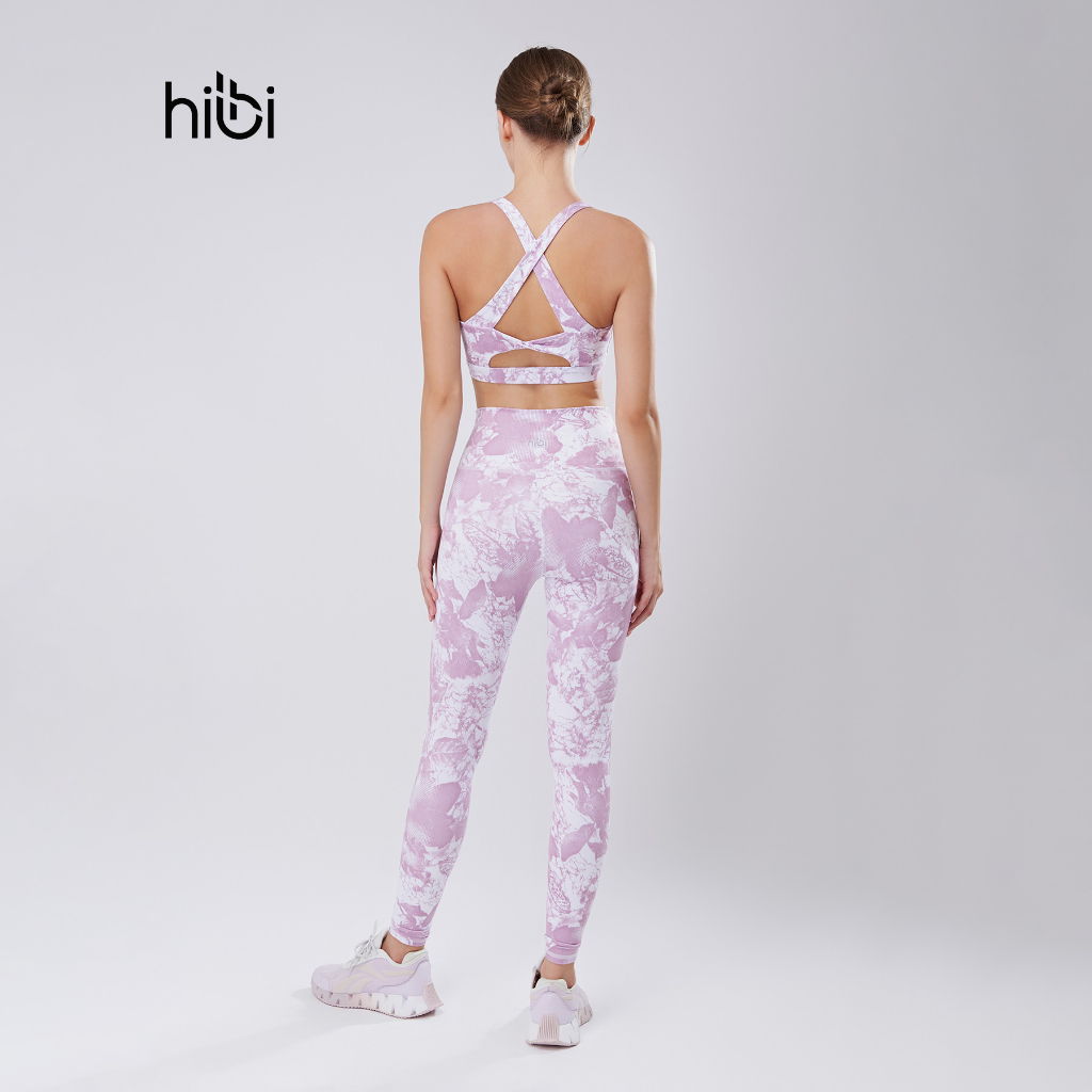 Set đồ tập yoga gym Hibi Sports H152 áo bra phối V, lưng xoắn nơ, kèm mút ngực