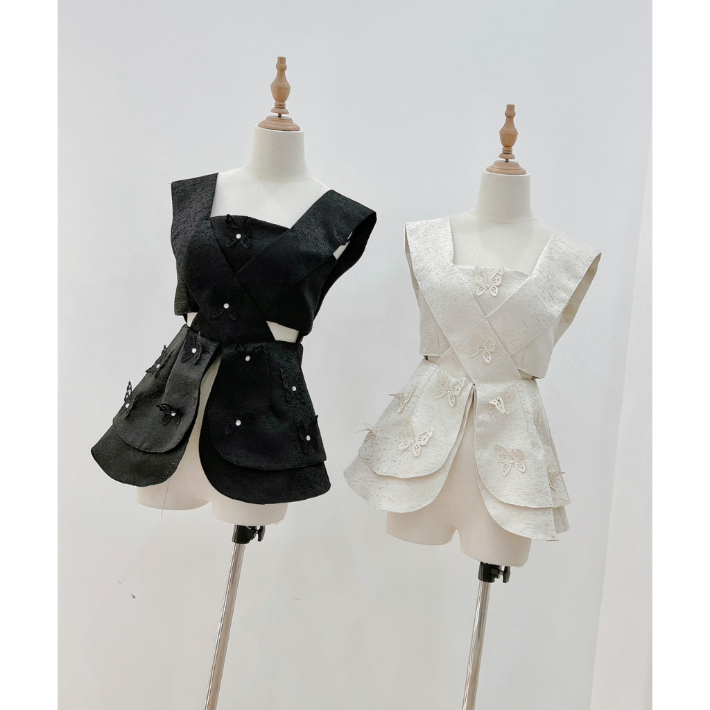 BỘ QUẦN SUÔNG TRƠN + ÁO GẤM PEPLUM CUTOUT EO DÂY BẢN TO 070923