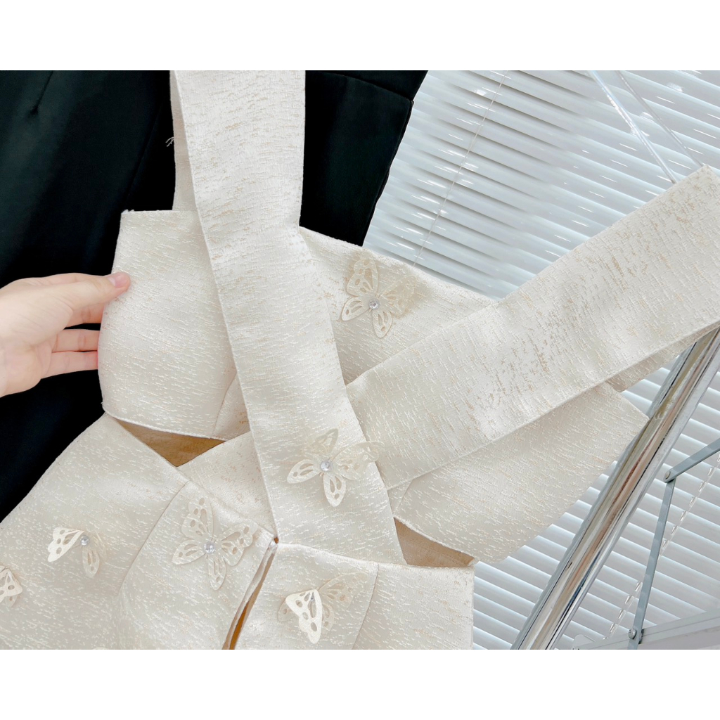 BỘ QUẦN SUÔNG TRƠN + ÁO GẤM PEPLUM CUTOUT EO DÂY BẢN TO 070923