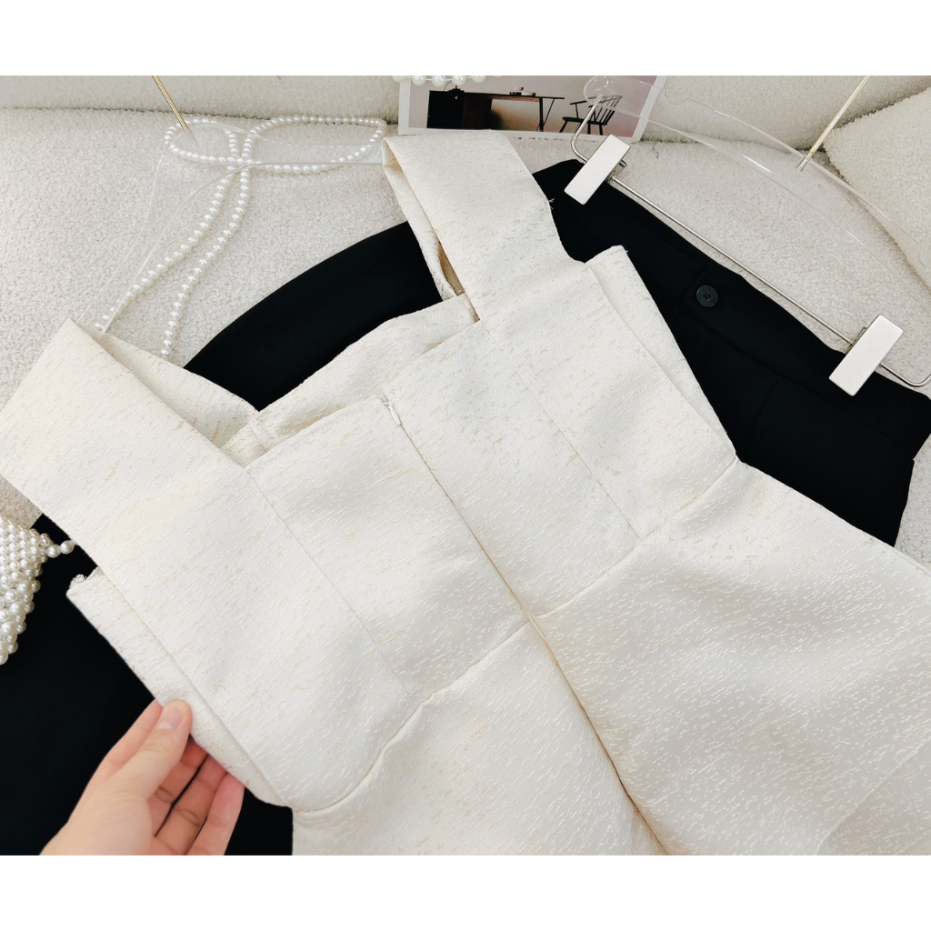 BỘ QUẦN SUÔNG TRƠN + ÁO GẤM PEPLUM CUTOUT EO DÂY BẢN TO 070923