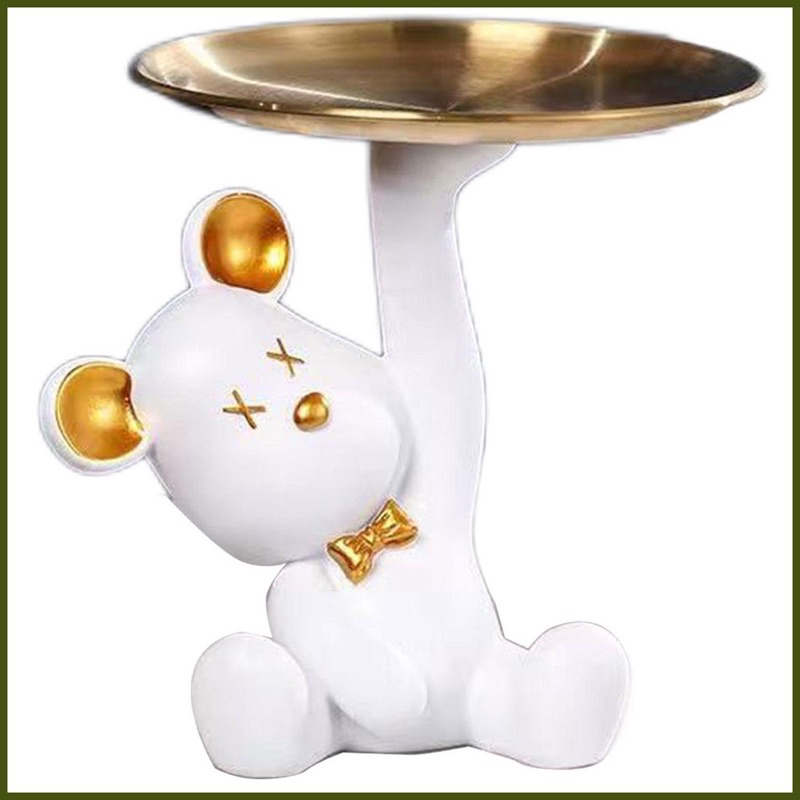 Tượng Gấu ngồi bê khay decor đựng mỹ phẩm trái cây trang trí nhà cửa quà tặng sinh nhật khai trương nhiều màu