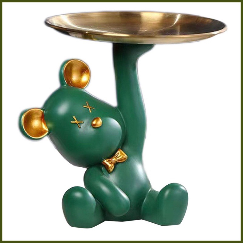Tượng Gấu ngồi bê khay decor đựng mỹ phẩm trái cây trang trí nhà cửa quà tặng sinh nhật khai trương nhiều màu