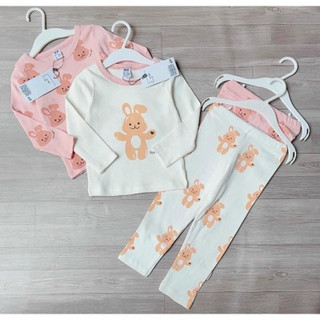 Set 2 bộ thỏ hồng và thỏ trắng dài tay chất cotton zip cho bé gái