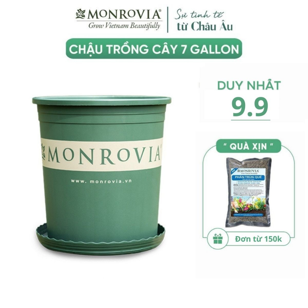 Chậu trồng cây MONROVIA 7 Gallon kèm đĩa lót, cây cảnh mini, trồng rau, hoa, để bàn, treo ban công, nhập khẩu Châu Âu