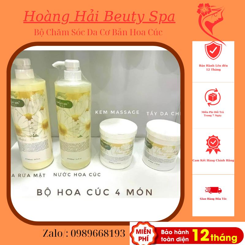 Bộ Chăm Sóc Da Cơ Bản Hoa Cúc, Bộ 4 Chai Sữa Rửa Mặt Kem Massage Tẩy Da Chết chính hãng