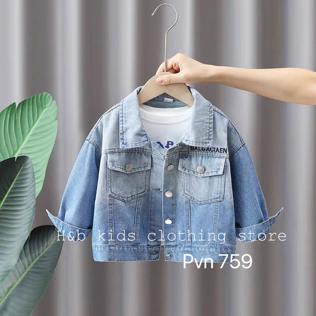 Áo khoác jeans cho bé trai bé gái , áo khoác bò BA.LEN chất mềm sành điệu cho bé 10-30kg