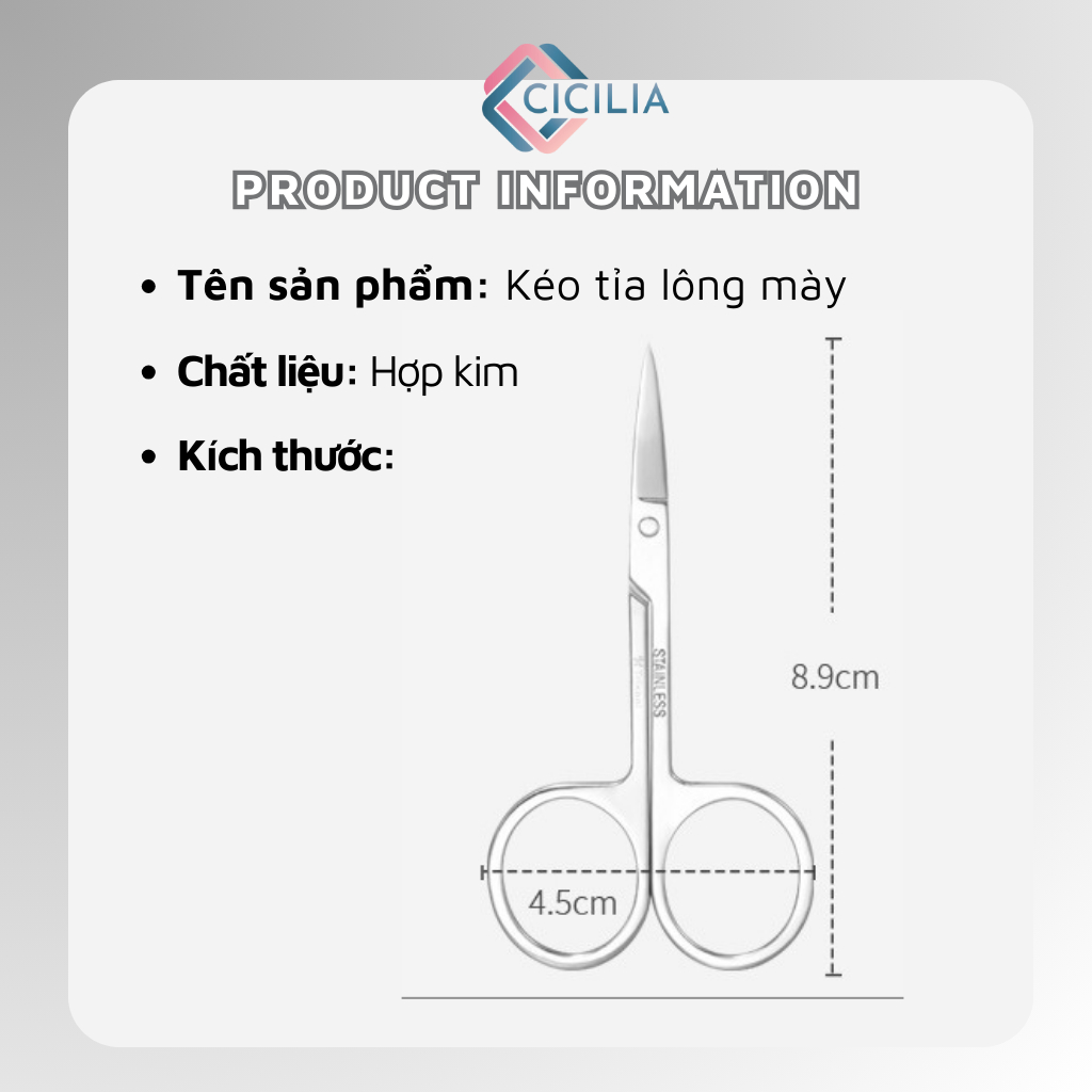 Kéo Cắt Tỉa Lông Mày CICILIA Thép Không Gỉ Cao Cấp CI-054
