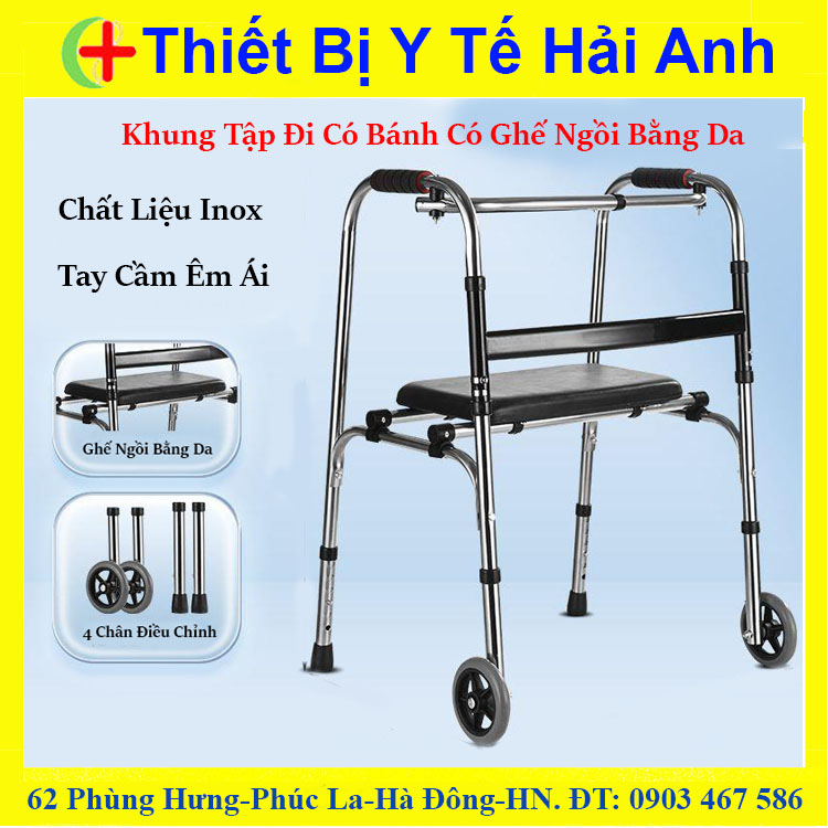 Khung Tập Đi Cho Người Già, Yếu, Có Ghế Ngồi Tiện Lợi