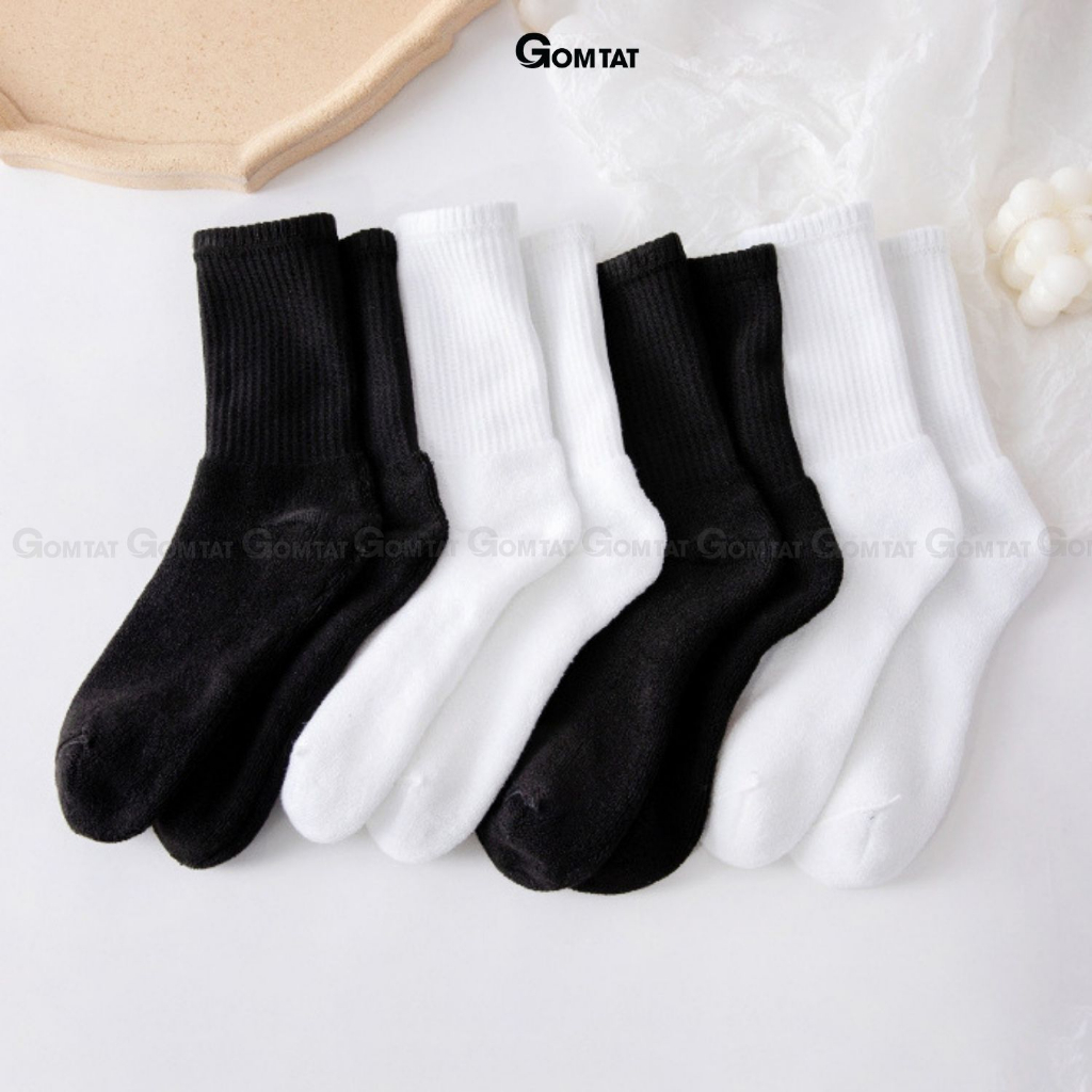 Tất vớ trơn lót xù nam nữ cổ cao, cổ trung GOMTAT thiết kế giữ ấm mùa đông chất liệu cotton êm chân - TATXU-COCAO-TRON