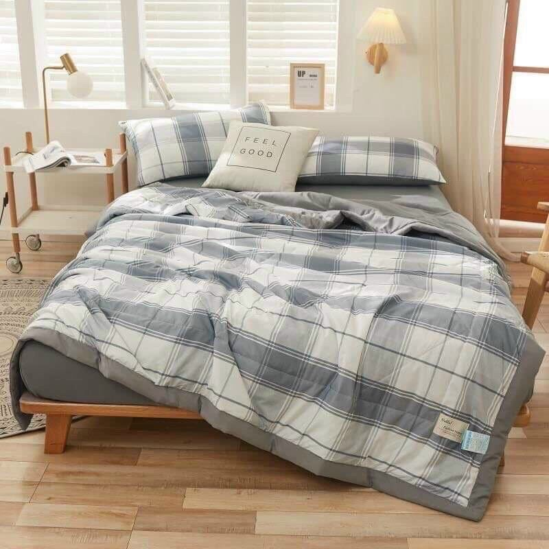 Bộ Chăn Chần Ga Giường Vỏ Gối 5 Món Cotton Đũi VIE HOME - Bedding Cao Cấp Hoa Lá Đủ Size Nệm M6/M8