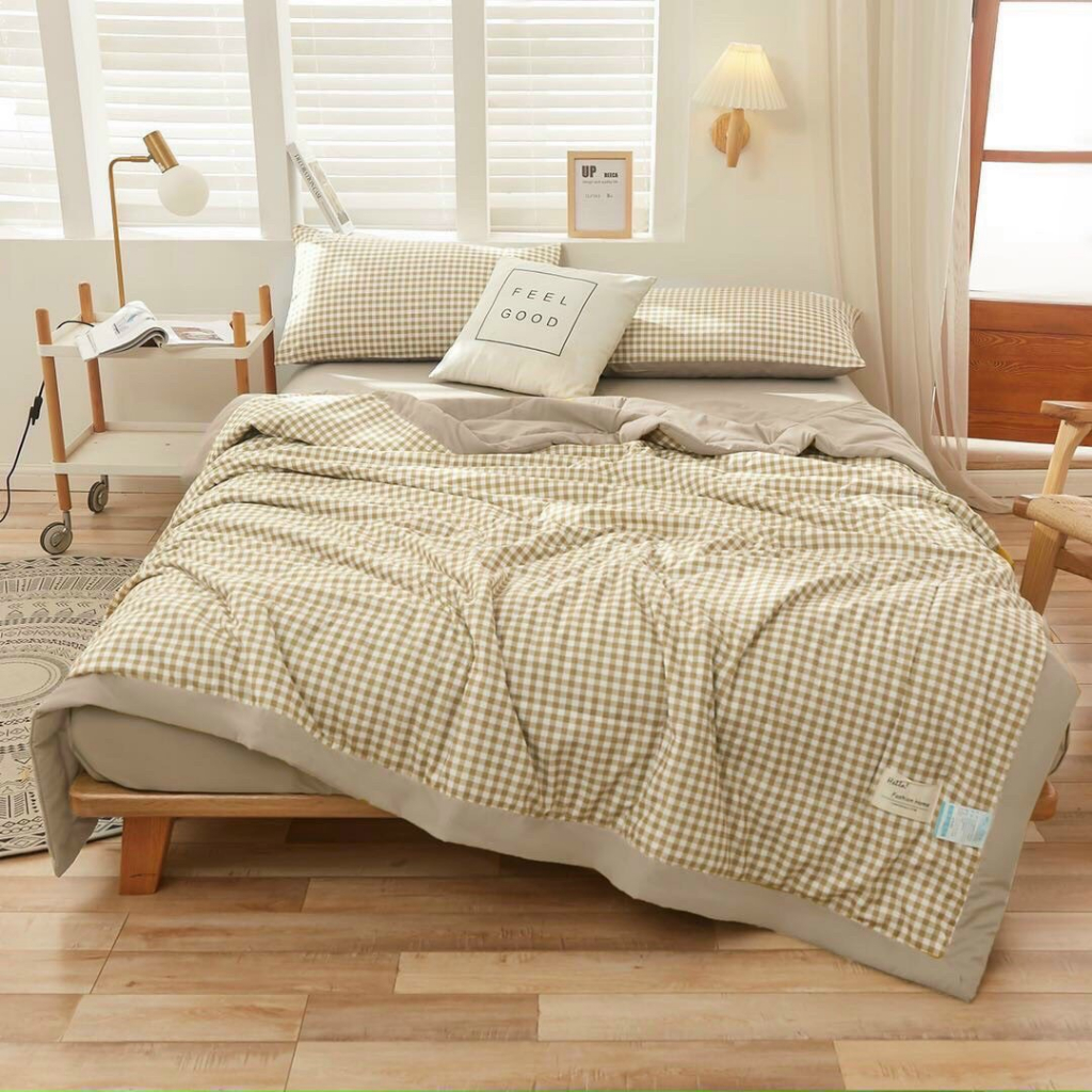 Bộ Chăn Chần Ga Giường Vỏ Gối 5 Món Cotton Đũi VIE HOME - Bedding Cao Cấp Hoa Lá Đủ Size Nệm M6/M8