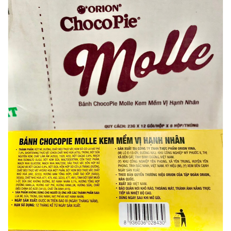 Bánh Chocopie Molle kem mềm vị hạnh nhân 12 cái/hộp