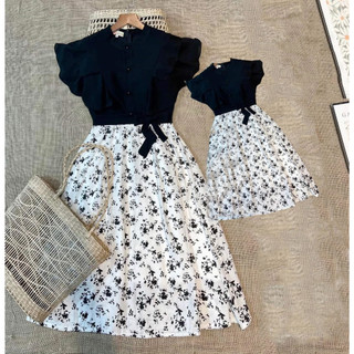Set mẹ bé đầm nơ eo tiệc cưới
