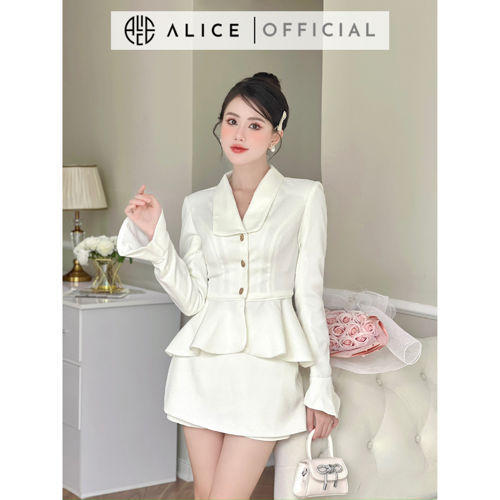 Set Đồ Nữ Công Sở Tay Chuông Cổ Vest Kèm Quần Giá Váy Dáng Ngắn ALICE Chất Liệu Dạ Mềm Cao Cấp, Sang Trọng Cho Nàng S367